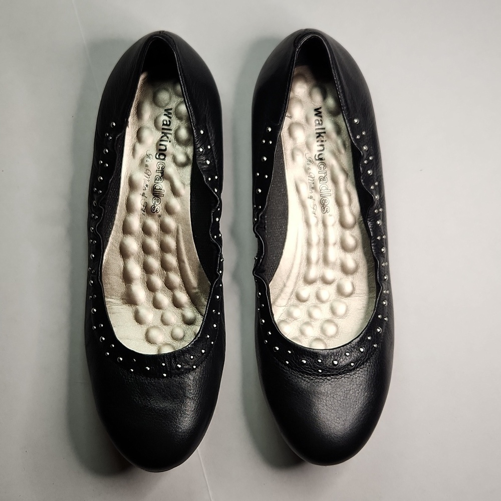 Walking Cradles Leather Black Flats Slip-on 8.5 M Shoes